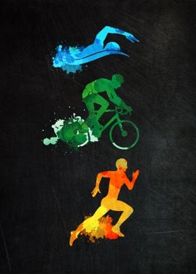 Swim Cycle Run Watercolor